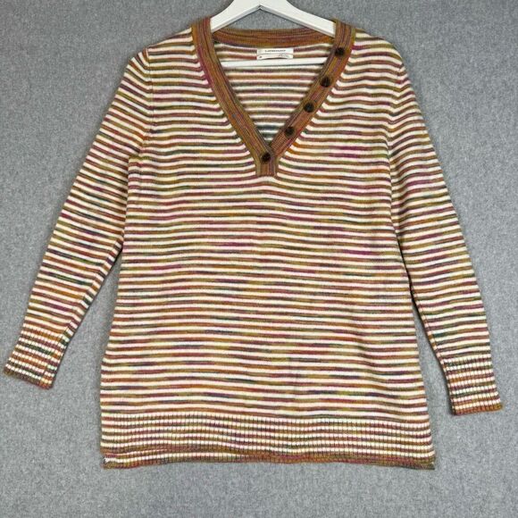Anthropologie Sweaters - Anthropologie Womens Size XS Serena Striped V Neck Sweater Brown Tan Multicolor
